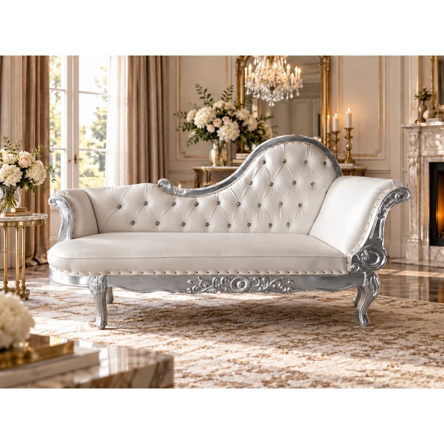 Bring timeless European glamour into your home with this exquisite French Provincial-inspired chaise lounge, a stunning...