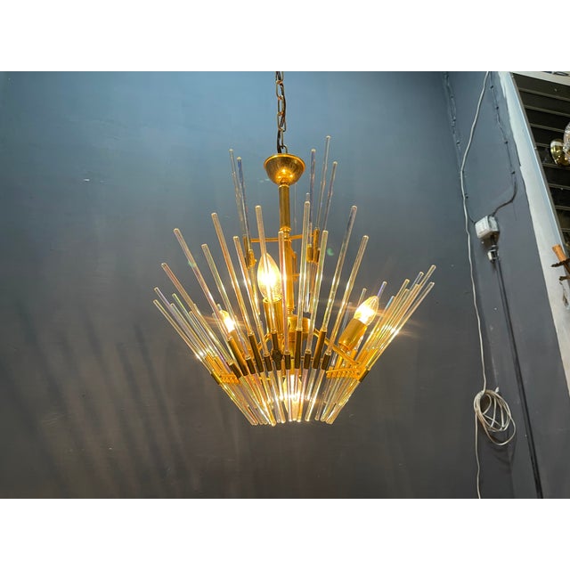 Murano Glass Rod Brass Chandelier by Gaetano Sciolari, Italy, 1970s For Sale - Image 6 of 12