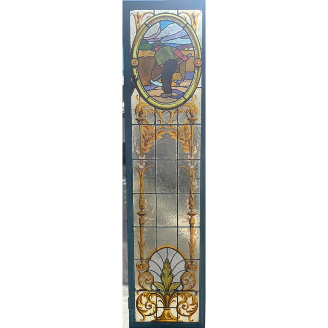 Gold Stained Glass Window From 1890 Representing Represents the Wheat Harvest Time For Sale - Image 8 of 12