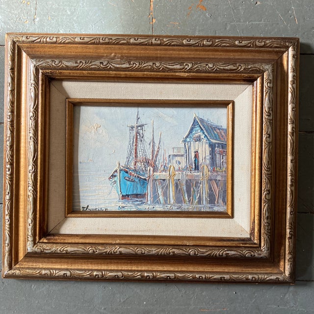 1970’s Original Impressionist Fishing Village Small Seascape Painting Original Frame Signed For Sale In Philadelphia - Image 6 of 6