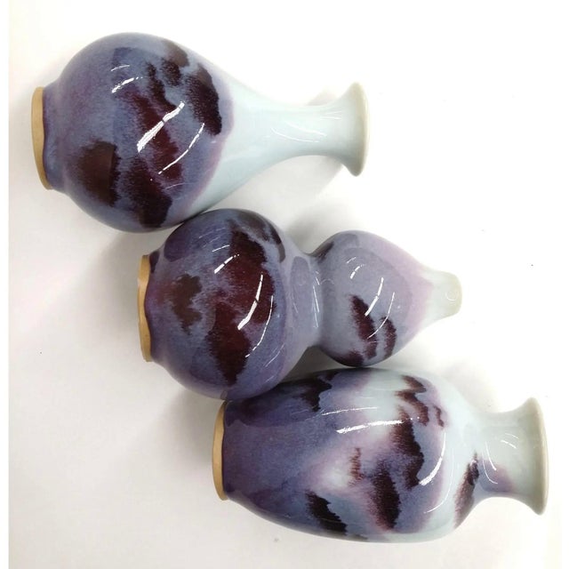 1920s Chinese Jun Style Fine Porcelain Vases - Set of 3 For Sale - Image 5 of 11