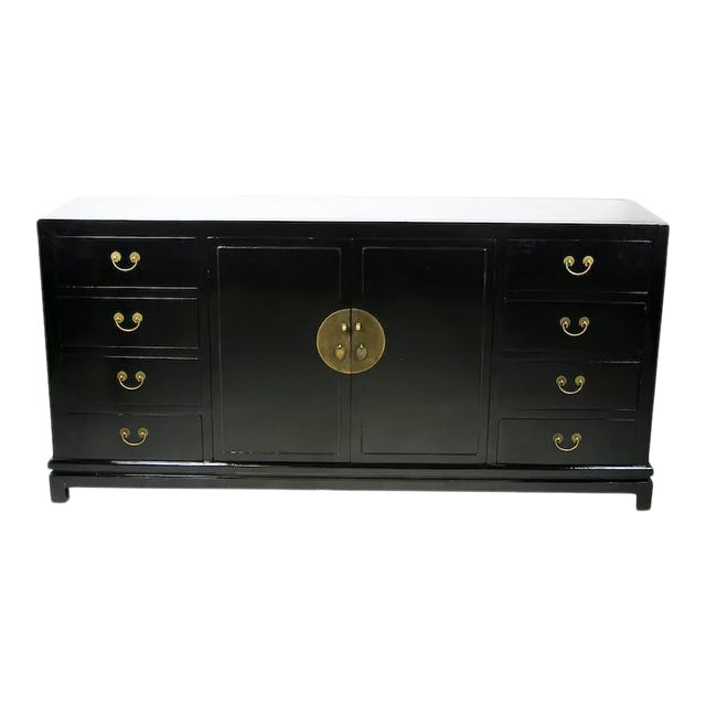 Asian Modern Black Lacquer Sideboard For Sale