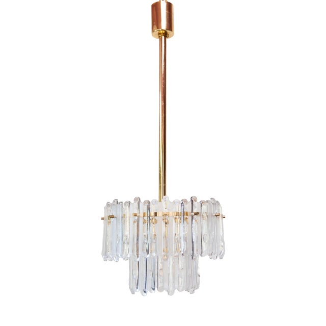 Ceiling Lamp with Ice Crystals and Brass in the style of Kalmar, 1960s For Sale