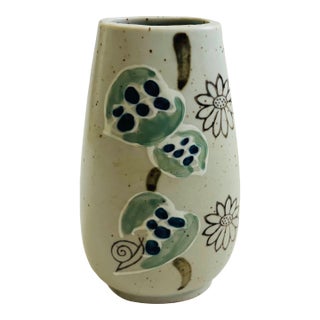 Mid Century Floral Pottery Vase For Sale
