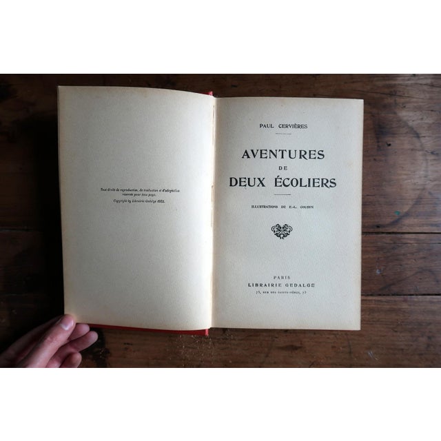 Red Antique French Book "Aventures De Deux Écoliers" by Paul Cerville, 1925 – Art Deco – School Prize For Sale - Image 8 of 11