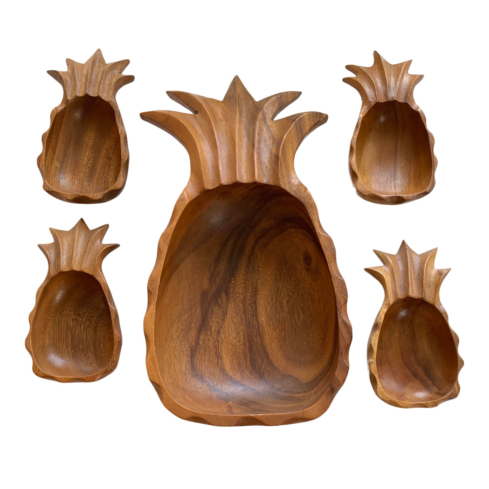 MidCentury Modern Monkey Pod Pineapple Serving Dish and Bowls Chairish