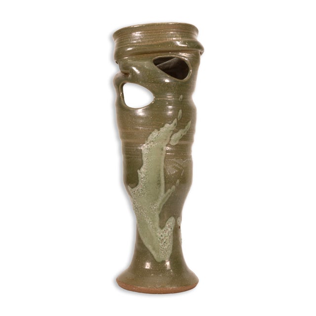 Signed Joanna Price Green Vase The overall shape of this vase, along with its intricate glaze details, enhances its...