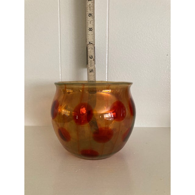 Vintage Amber With Red Polkadot MCM Art Glass Rose Bowl. Funky and cute.