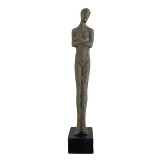 1970s Giacometti Style Brutalist Mid Century Modern Tall Bronze Figural Sculpture of a Standing Man For Sale