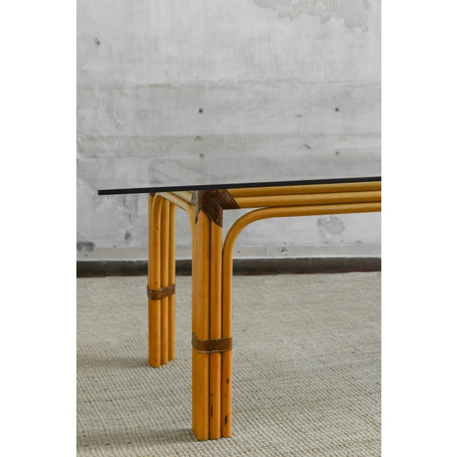 Wicker Coffee Table with Leather Bindings and Glass Top from Studio Smania, 1970s For Sale - Image 3 of 6