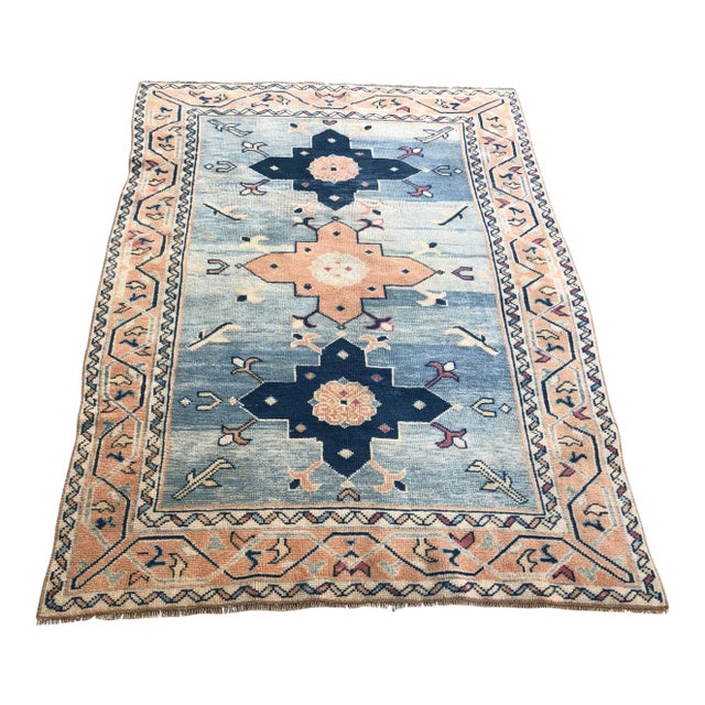 Handmade Colourful Vintage Wool Rug For Sale