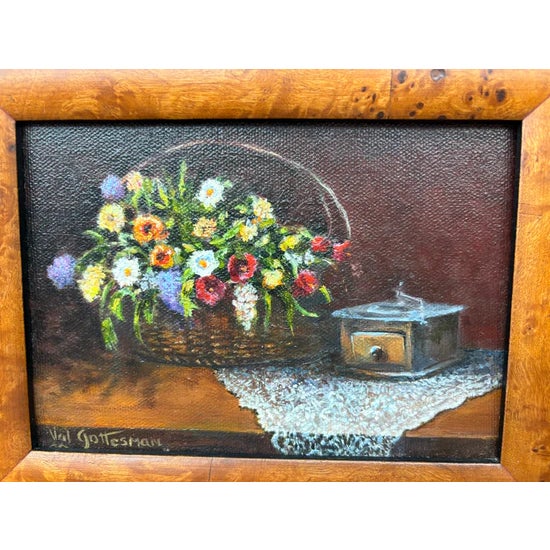1980s Val Gottesman Oil Painting – Framed Floral Still Life in Basket, Signed Original For Sale - Image 4 of 8
