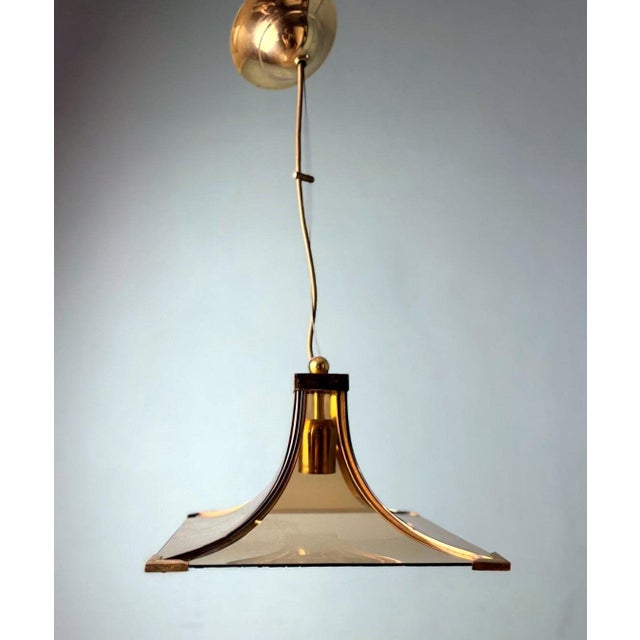 Vintage Italian Pair of Smoked Crystal and Brass Italian Chandeliers For Sale - Image 12 of 18