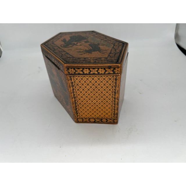 Late 19th Century C. 1870 Antique English Tunbridge Ware & Penwork Regency Tea Caddy Box For Sale - Image 5 of 11
