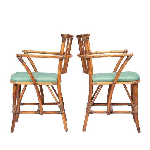 Pair of American Mid Century Bamboo Turned Arm Chairs, 1950's For Sale - Image 4 of 13