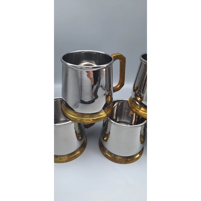 Metal LastChance!Vintage J S T Brass & Stainless Beverage Mugs - Set of 5 For Sale - Image 7 of 9