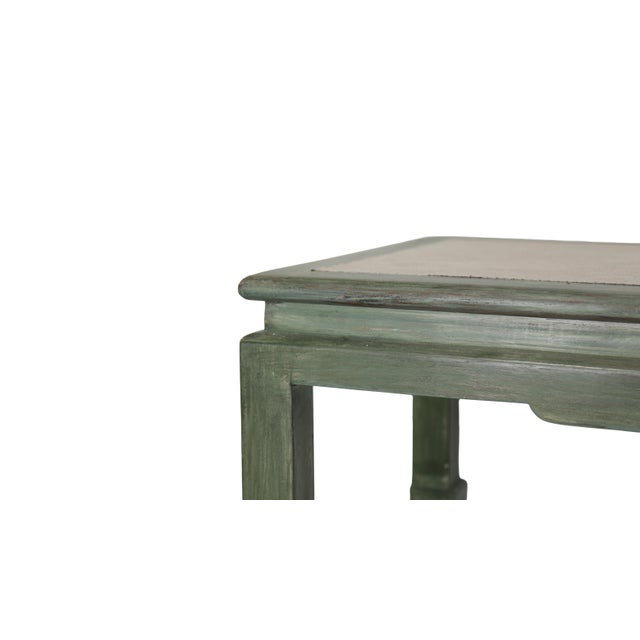 A Vintage Ming-Style Coffee Table With a Green and White Raffia Inlay. For Sale - Image 10 of 13