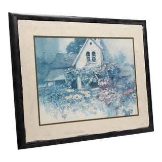 Framed Cottage Garden Watercolor-Style Print For Sale