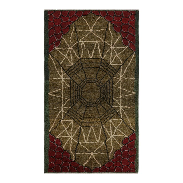 Vintage Zeki Muren Rug With Red, Green and Gold Geometric Patterns For Sale