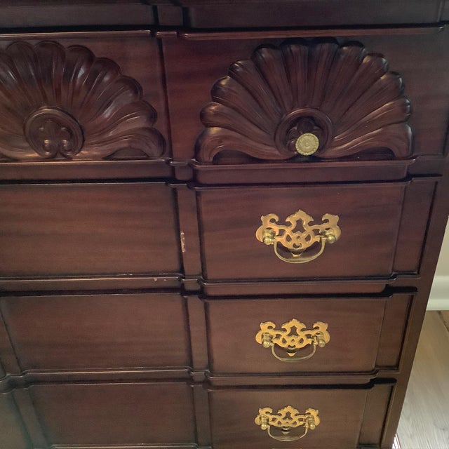 Wood Antique Solid Cherry Chippendale Block Front Shell Carved Chest For Sale - Image 7 of 12