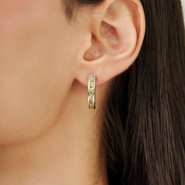 Silver August Birthstone Peridot Half Hoop Earrings for Her, A Pair For Sale - Image 4 of 11