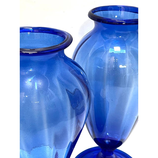 Large Pair Antique Murano Cobalt Blue Amphora Vases For Sale - Image 4 of 11