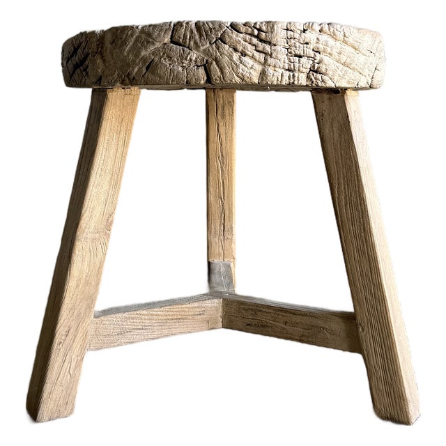 Vintage Elm Wood Wheel Side Table #E90 For Sale