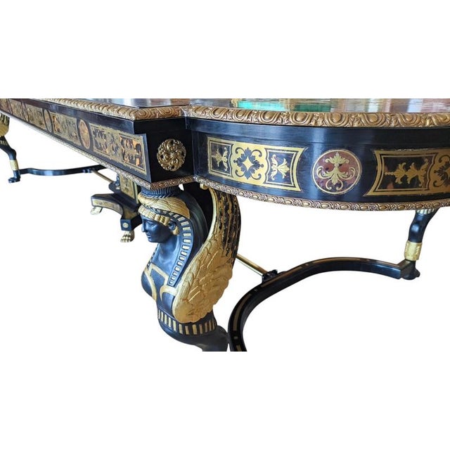 Vintage Ebonised Cut Brass Boulle Dining Conference Table For Sale - Image 11 of 18