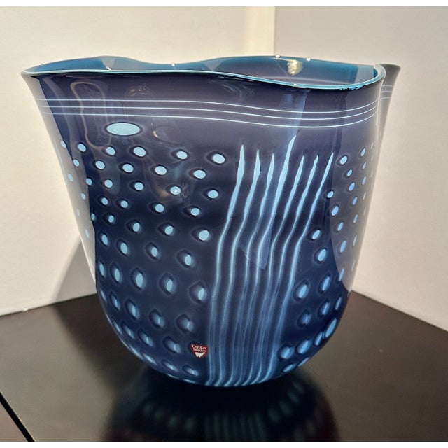 Blue Large Signed 1993 Gunnar Cyrén for Orrefors Cobalt Blue Handkerchief Art Glass Centerpiece Bowl For Sale - Image 8 of 15