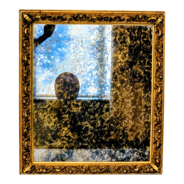 Antique Rococo Revival Gilt Mirror W/ Heavy Mercury Foxing, 28.75x32.5, Traxel & Maas Cincinnati Provenance For Sale