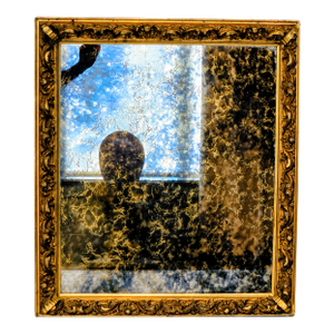 Antique Rococo Revival Gilt Mirror W/ Heavy Mercury Foxing, 28.75x32.5, Traxel & Maas Cincinnati Provenance