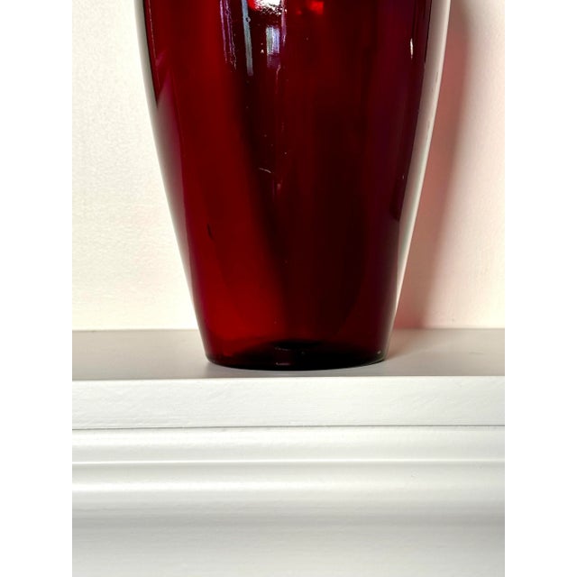 Mid 20th Century Vintage Traditional Scalloped Edged Red Glass Vase For Sale - Image 5 of 7