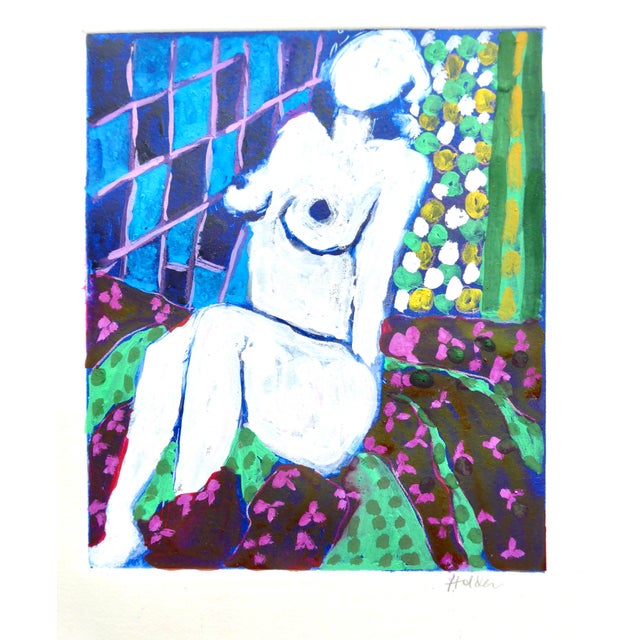 Contemporary "Lady in White" Gouache and Ink Contemporary Painting by Listed Artist Martha Holden For Sale - Image 3 of 7