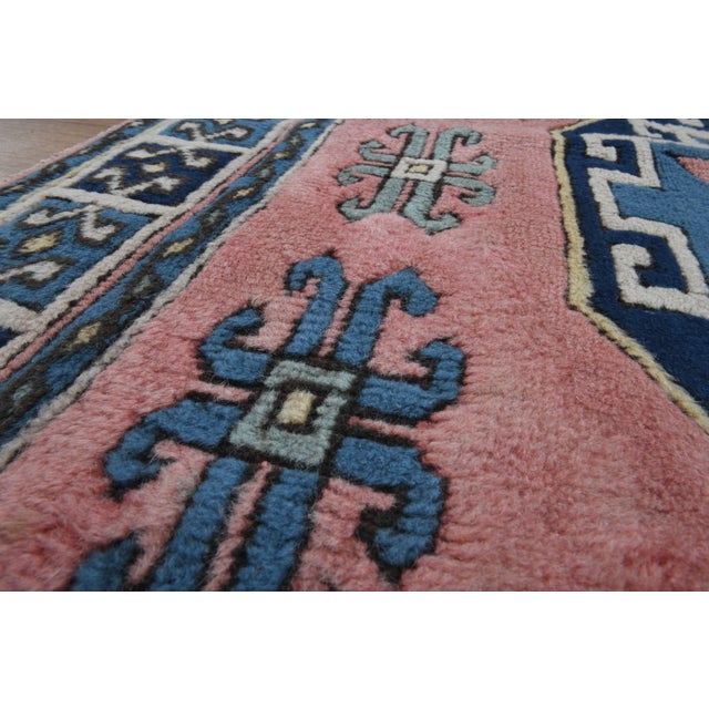 Pink 1970s Vintage Turkish Handmade Wool Cotton Pink Area Rug For Sale - Image 8 of 11