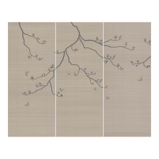 W36" * H96" *3ps, Hand-Painted Magnolia Wallpaper, a Set of Handmade Chinoiserie Wallpaper For Sale