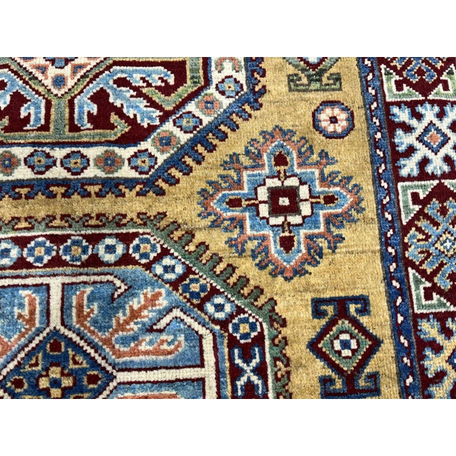 Gold Kazak Wool Rug With Three Medallions, 3'6" X 4'9" For Sale - Image 12 of 16