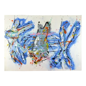 Abstract Expressionist Jerry Adams Blue Red Painting on Paper