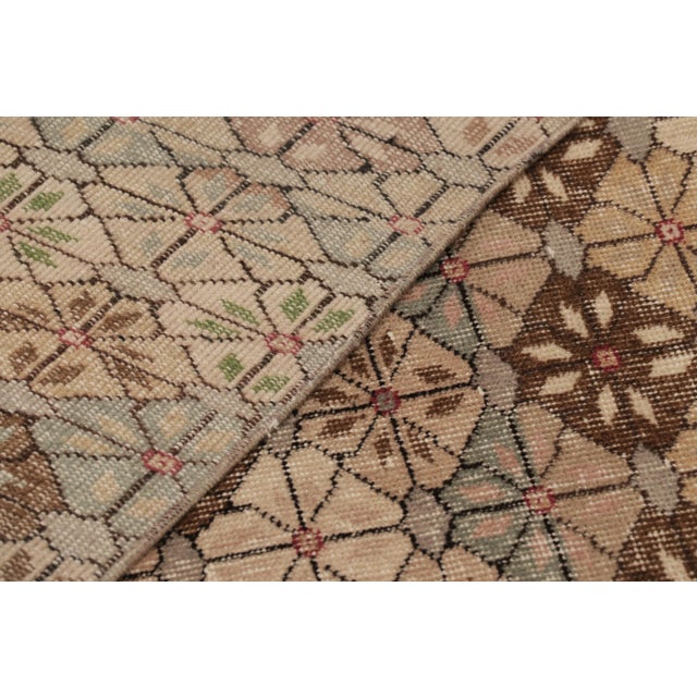 Beige Vintage Turkish Rug, Beige-Brown and Blue Geometric Floral Pattern - Rug & Kilim For Sale - Image 8 of 8