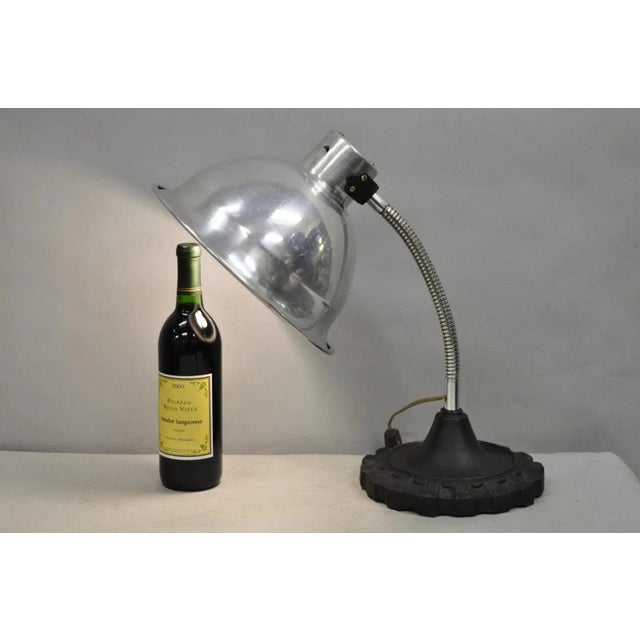 Vintage Industrial Modern Steampunk Cast Iron Gear Gooseneck Task Table Lamp. Circa Mid 20th Century. Measurements: 18" H...