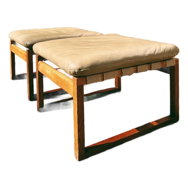 Model 246 Ottomans in Oak + Teak Attributed to Børge Mogensen for Fredericia, 1957 / Set of 2 For Sale