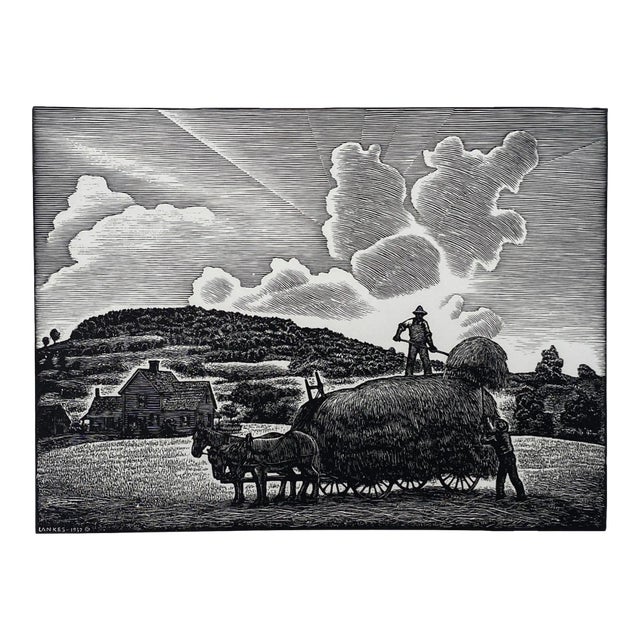 1937 Julius John Lankes Haying Wood Engraving For Sale