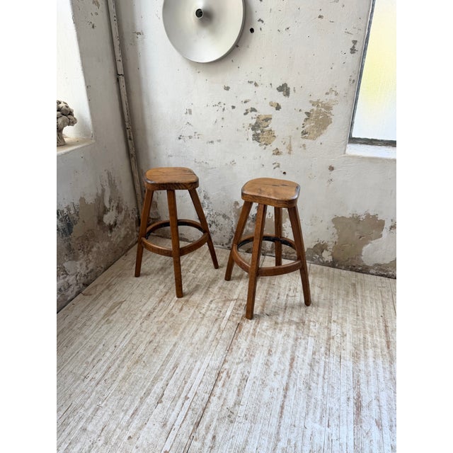 1960s Vintage Oak Stools by Henri Bataille, 1960s, Set of 2 For Sale - Image 5 of 18