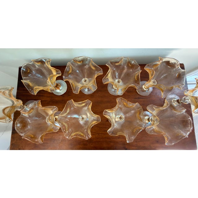 Amber 11 Vintage 1960s French Marigold Amber Glass Footed Ice Cream Pedestal Bowls For Sale - Image 8 of 13