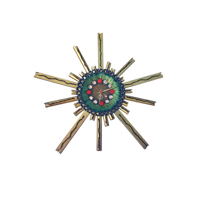1950s Clock in Enameled Copper and Iron with Sunrays, 1950s For Sale - Image 5 of 8