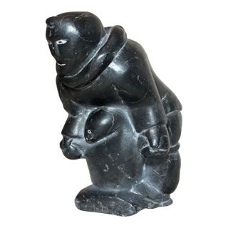 Big Antique Carved Annie Soapstone Canadian Figural Eskimo Seal Sculpture Inuit For Sale