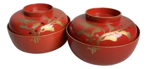 20th Century Taishō Urushi Maki-E Rice and Soup Bowls, Japan, Set of 2