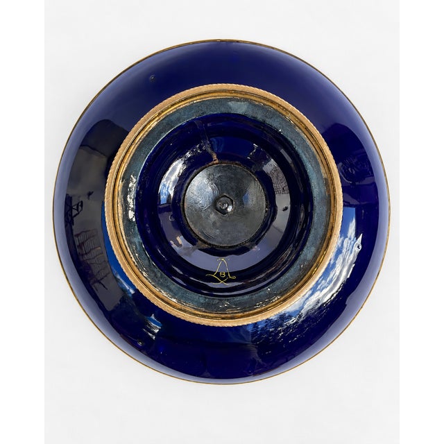 Gold 19th Century Sèvres French Cobalt Blue Porcelain Tazza with Gilt Metal Mounts, 1890s For Sale - Image 8 of 11