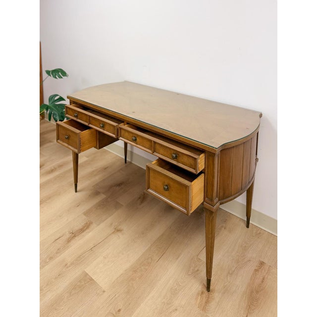 Brown American of Martinsville Vintage MCM Desk W/ Glass Top Four Drawers Transitional For Sale - Image 8 of 18