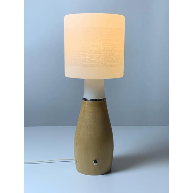 Scandinavian Space Age Teak and Opaline Table Lamp For Sale - Image 6 of 12