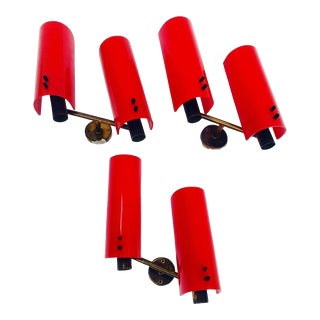 Vintage Set of Three Red Double Sconces by Stiliux, Unmarked For Sale